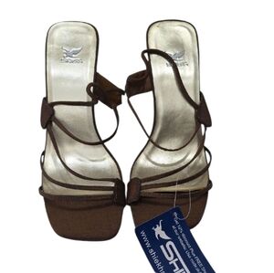 Shiekh Heels Strapy Chunky Brown and Gold Size 8